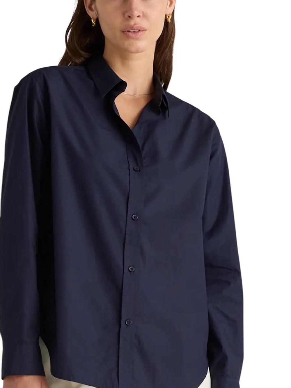 Quince Organic Cotton Poplin navy blouse